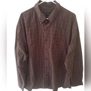 Van Heusen Mens Dress Shirt XXL 18-18.5 Long Slv Pocket Button Front Brown Check